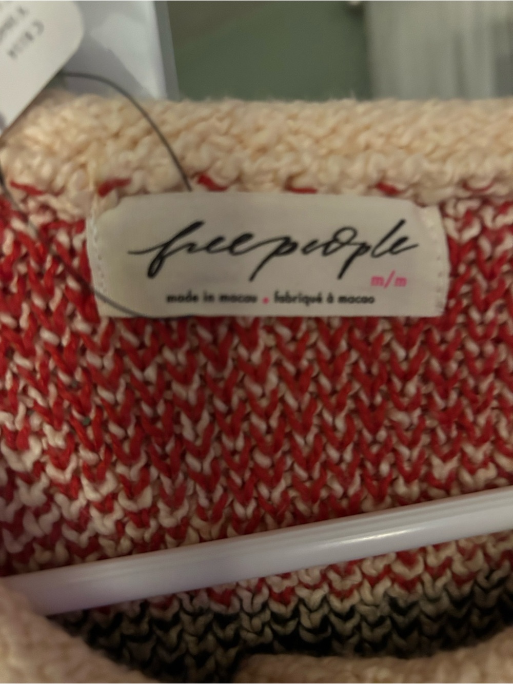 Free People Cream Cardigan with Red & Black Heart & Spade Motif - Picture 3 of 4
